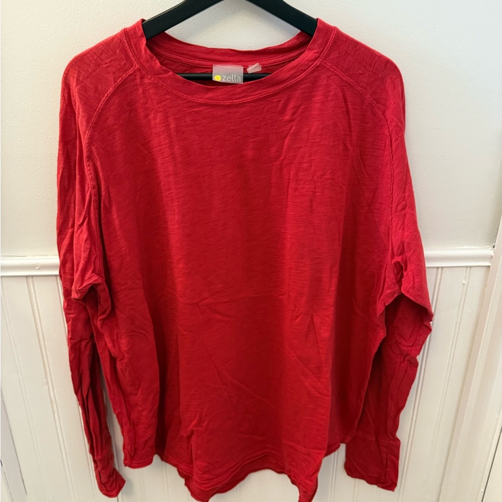 Zella Red Relaxed Slub Long Sleeve Tee